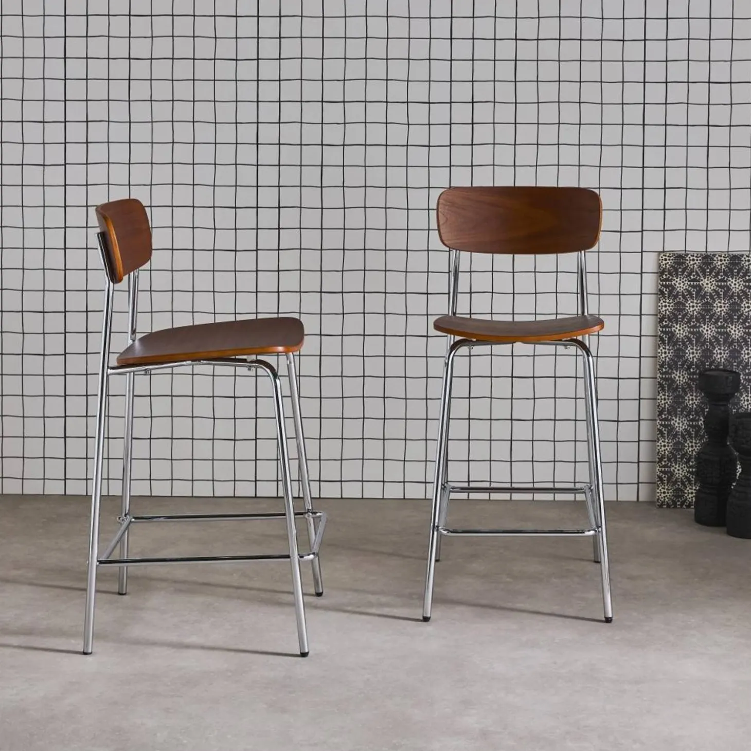 Barkruk metaal en multiplex vintage (set van 2)