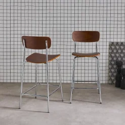 Barkruk metaal en multiplex vintage (set van 2)