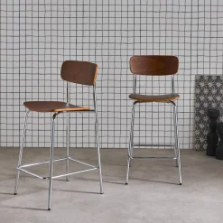 Barkruk metaal en multiplex vintage (set van 2)