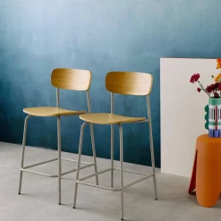 Barkruk metaal en multiplex vintage (set van 2)