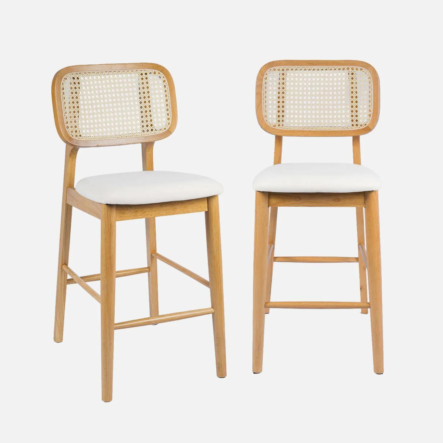 Barkruk van naturelkleurig hout en rotan 66,5 cm (set van 2)