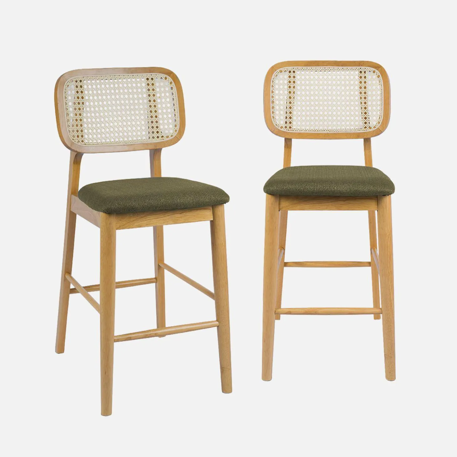Barkruk van naturelkleurig hout en rotan 66,5 cm (set van 2)