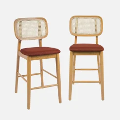 Barkruk van naturelkleurig hout en rotan 66,5 cm (set van 2)