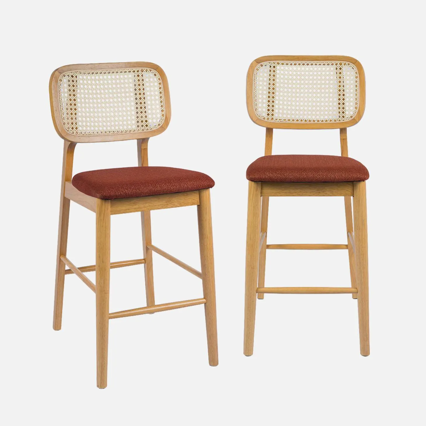 Barkruk van naturelkleurig hout en rotan 66,5 cm (set van 2)