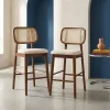 Barkruk van walnootkleurig hout bouclé en rotan 66,5 cm (set van 2)