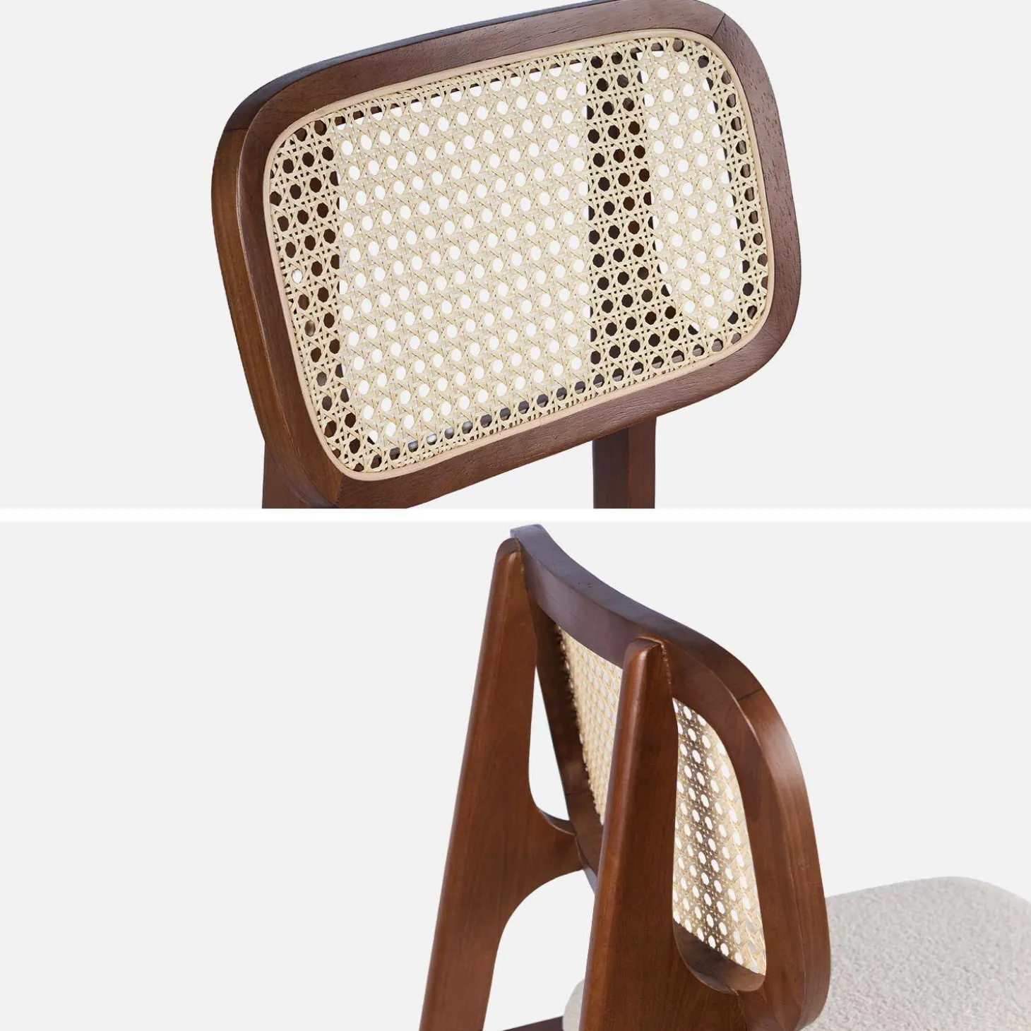 Barkruk van walnootkleurig hout bouclé en rotan 66,5 cm (set van 2)