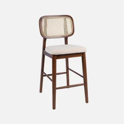 Barkruk van walnootkleurig hout bouclé en rotan 66,5 cm (set van 2)