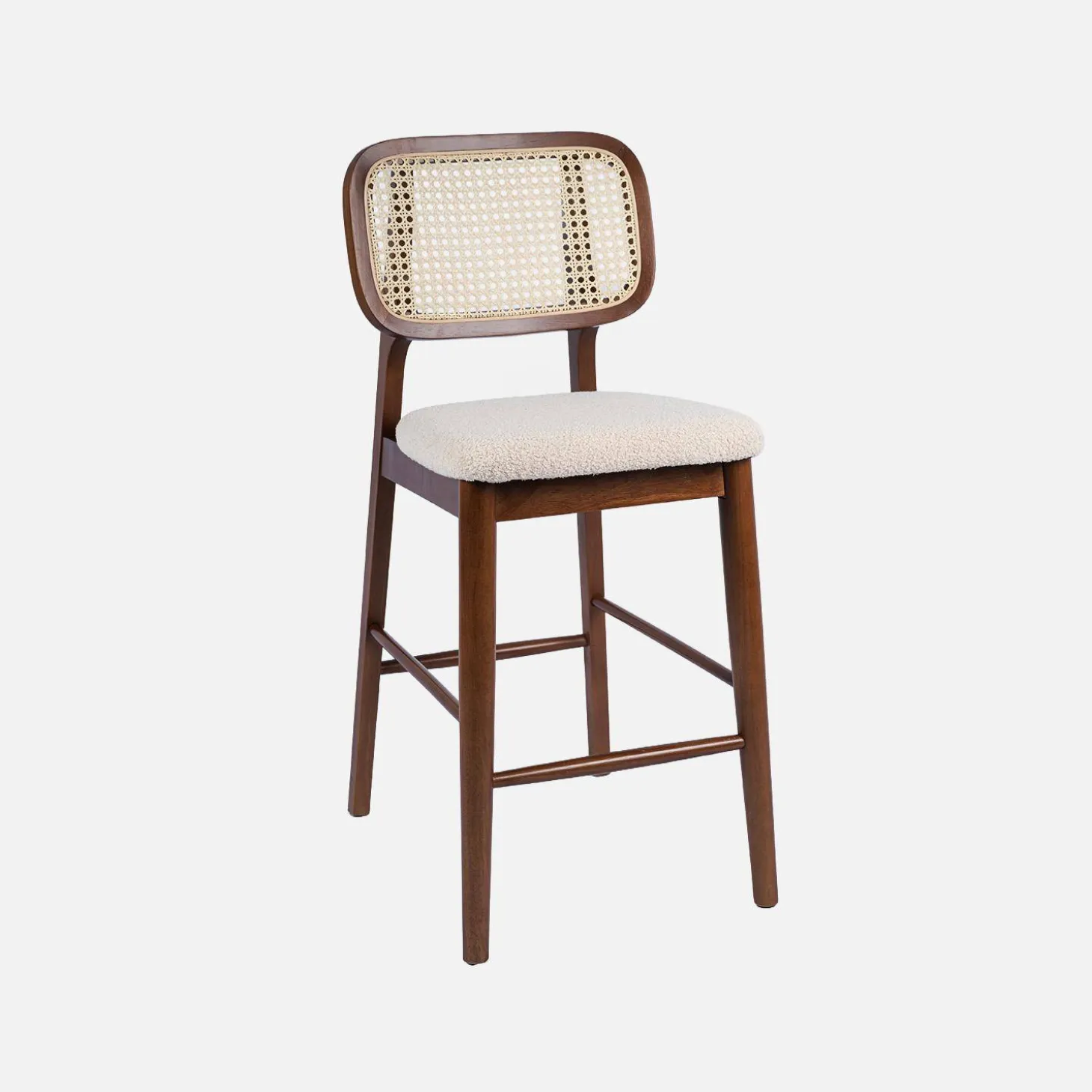 Barkruk van walnootkleurig hout bouclé en rotan 66,5 cm (set van 2)
