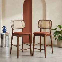 Barkruk van walnootkleurig hout en rotan 66,5 cm (set van 2)
