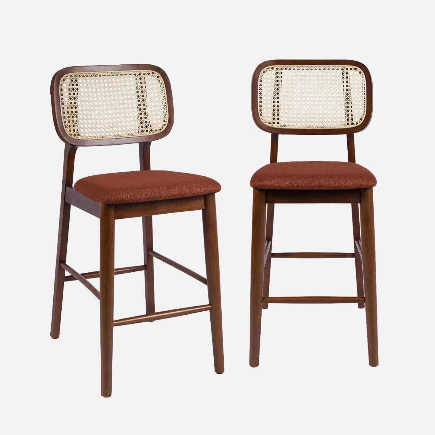 Barkruk van walnootkleurig hout en rotan 66,5 cm (set van 2)