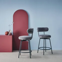 Barstoel draaibare zitting metaal en stof (set van 2)
