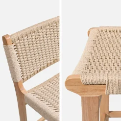 Barstoelen van rubberhout en zitting met gevlochten touw (set van 2)