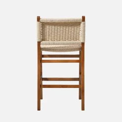Barstoelen van rubberhout en zitting met gevlochten touw (set van 2)