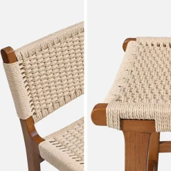 Barstoelen van rubberhout en zitting met gevlochten touw (set van 2)