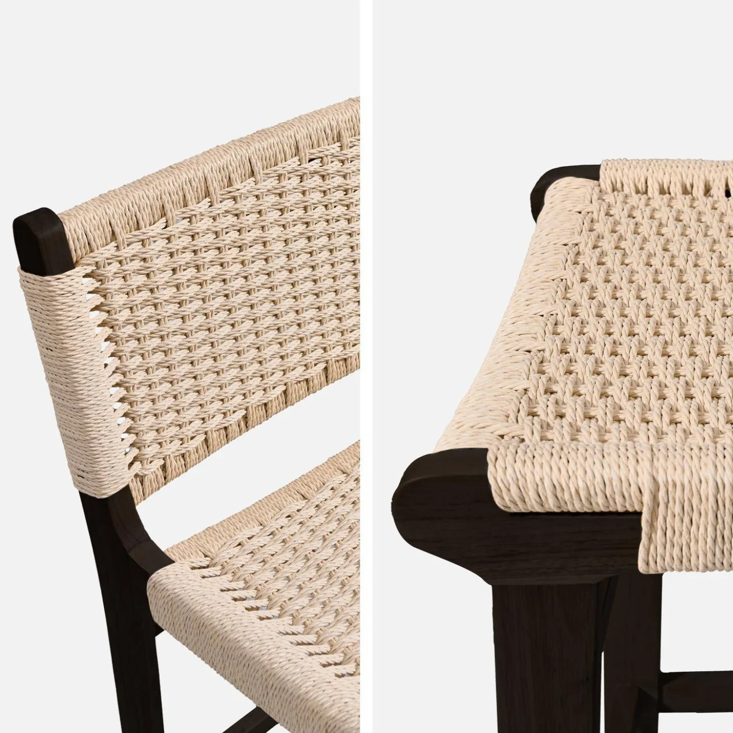 Barstoelen van rubberhout en zitting met gevlochten touw (set van 2)