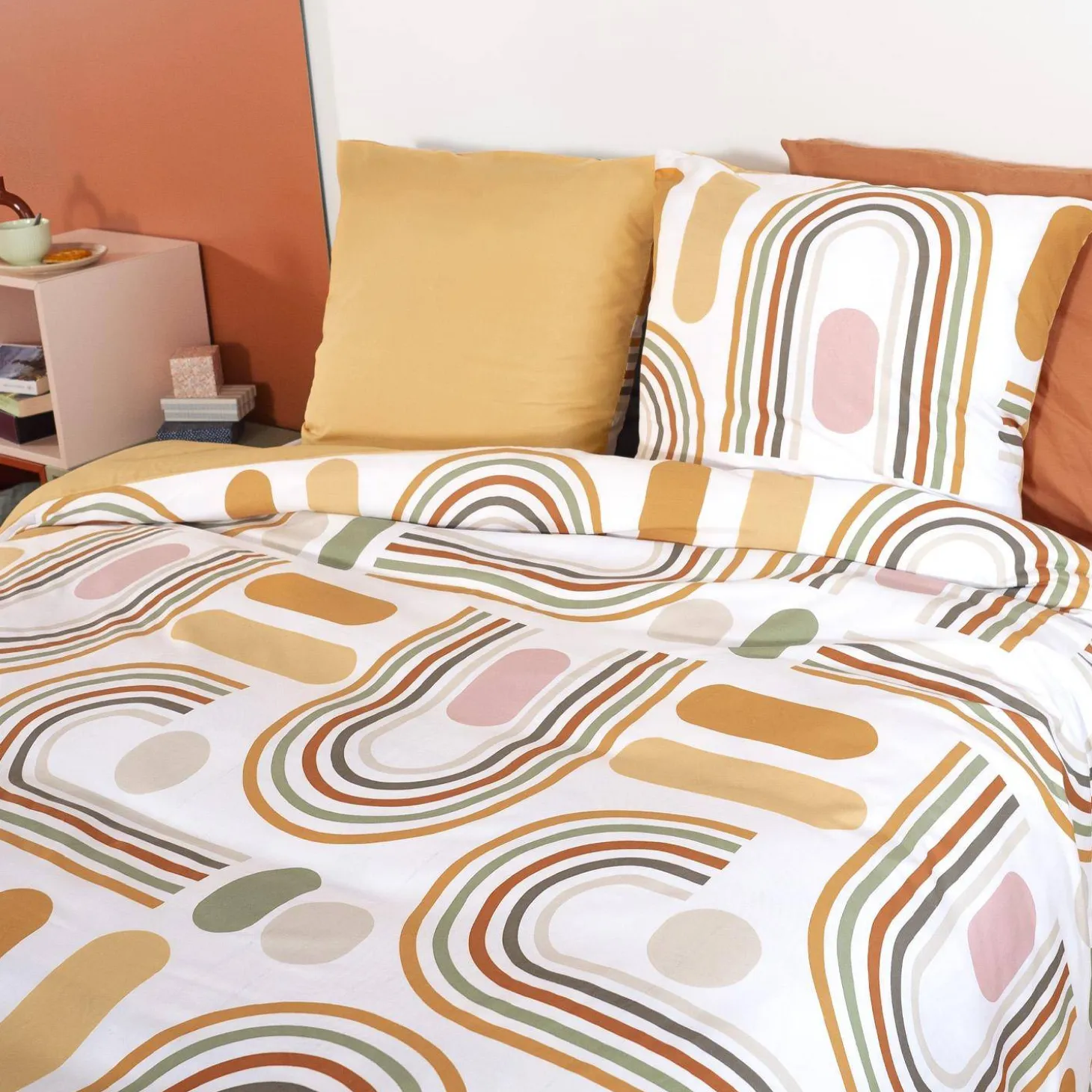 Beddengoed microvezel oranje en print omkeerbaar