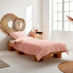 Beddengoedset in perzikkleurig katoengaas