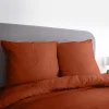 Beddengoedset in terracotta microvezel, voor 2-persoonsbed met 2 kussenslopen