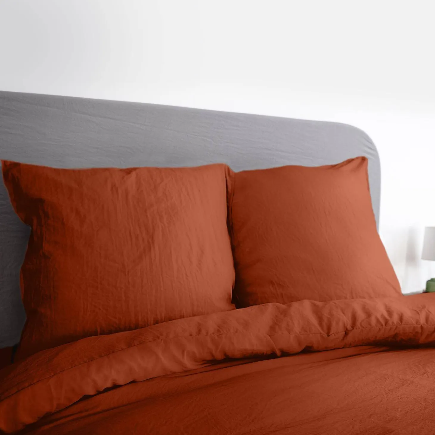 Beddengoedset in terracotta microvezel, voor 2-persoonsbed met 2 kussenslopen