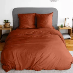 Beddengoedset in terracotta microvezel, voor 2-persoonsbed met 2 kussenslopen