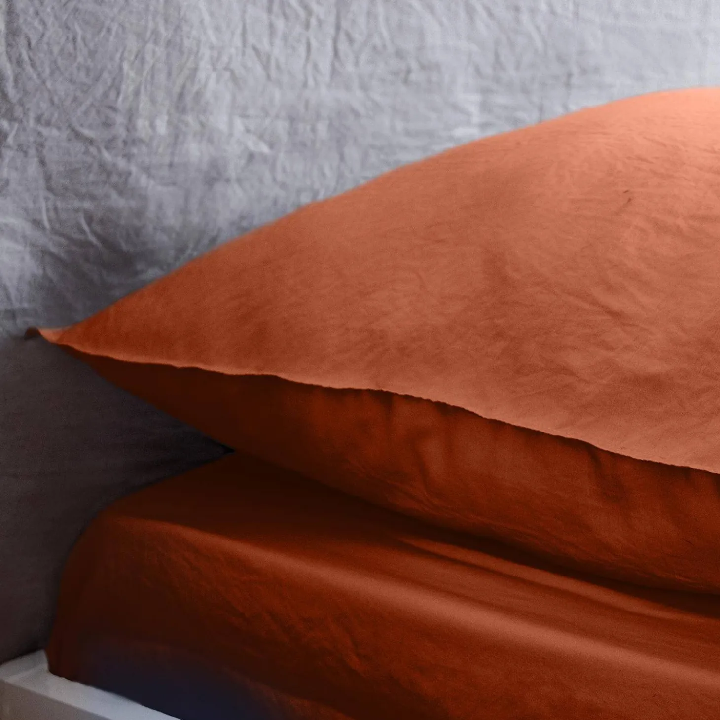 Beddengoedset in terracotta microvezel, voor 2-persoonsbed met 2 kussenslopen
