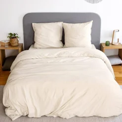 Beddengoedset in zandkleurig microvezel, voor 2-persoonsbed met 2 kussenslopen