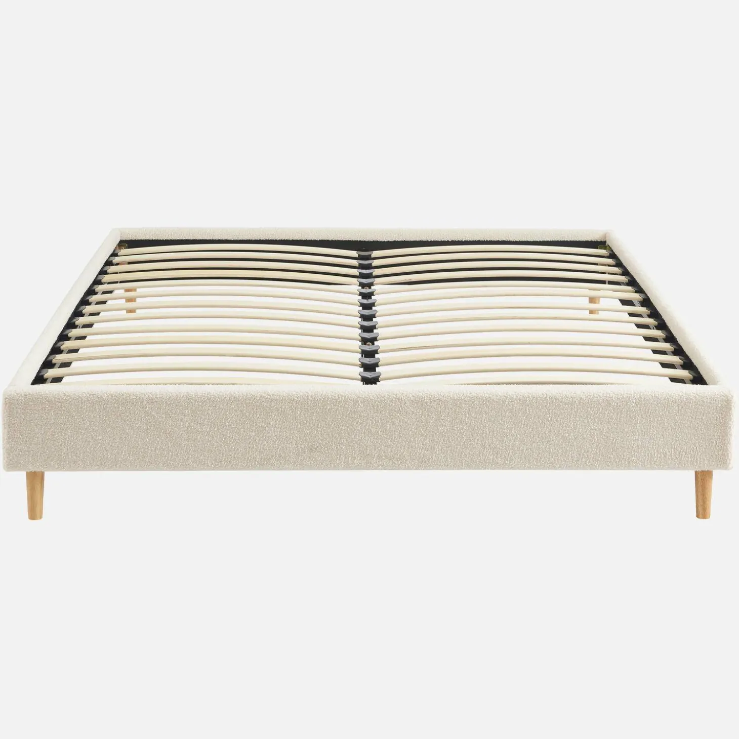 Bed met lattenbodem, bouclé afwerking, wit