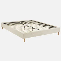 Bed met lattenbodem, bouclé afwerking, wit