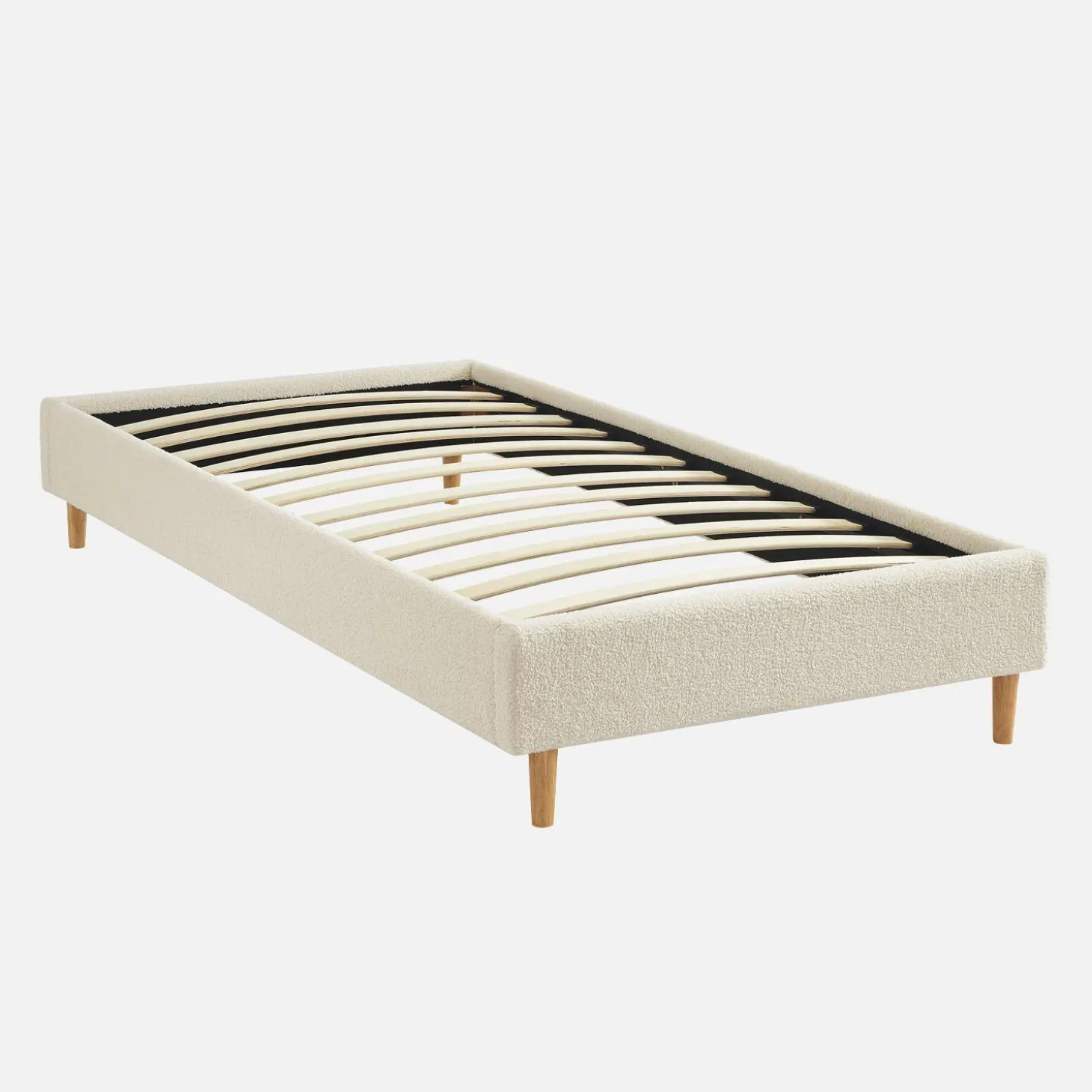Bed met lattenbodem, bouclé afwerking, wit