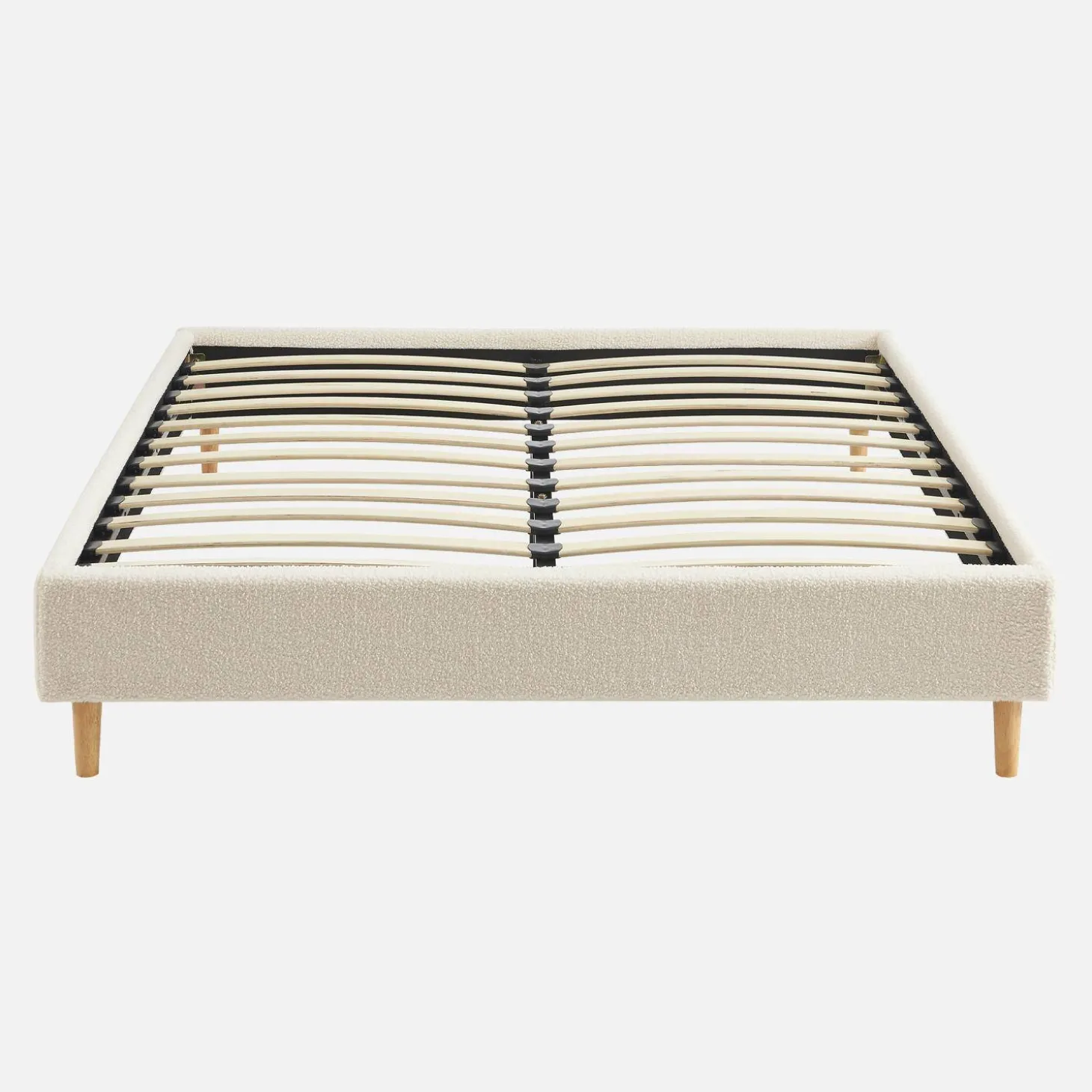 Bed met lattenbodem, bouclé afwerking, wit
