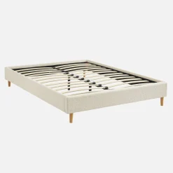 Bed met lattenbodem, bouclé afwerking, wit
