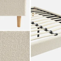 Bed met lattenbodem, bouclé afwerking, wit