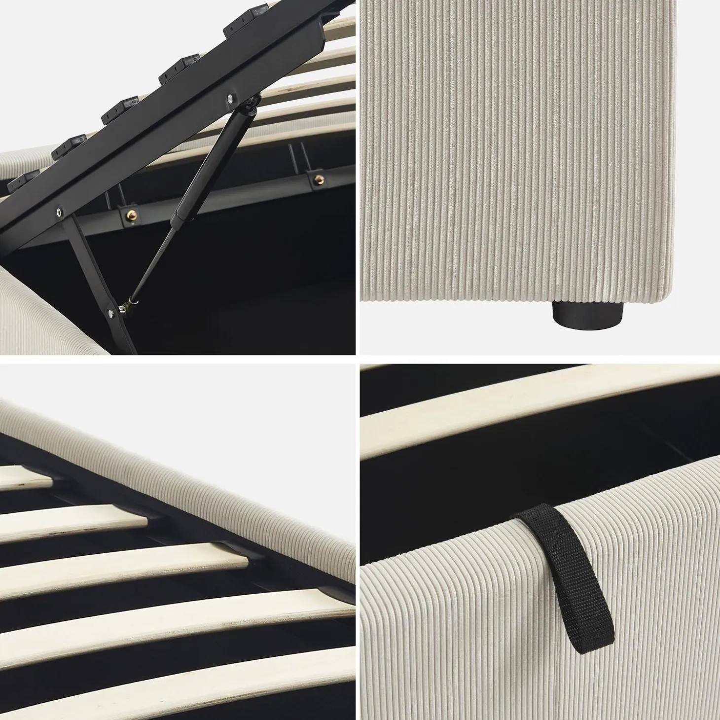 Bed met lattenbodem en hoofdbord van 90 x 190 cm in corduroy (fijne ribbels)