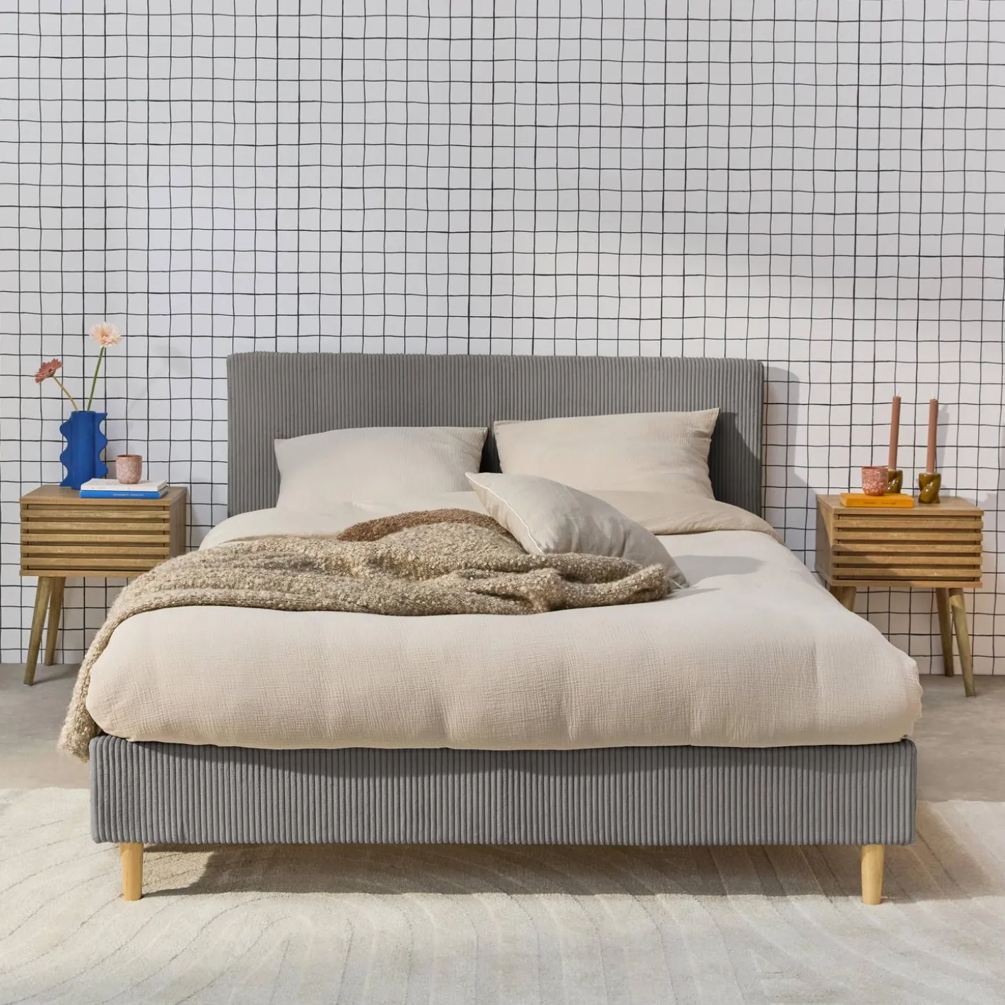 Bed met lattenbodem en hoofdeinde, 160x200cm corduroy