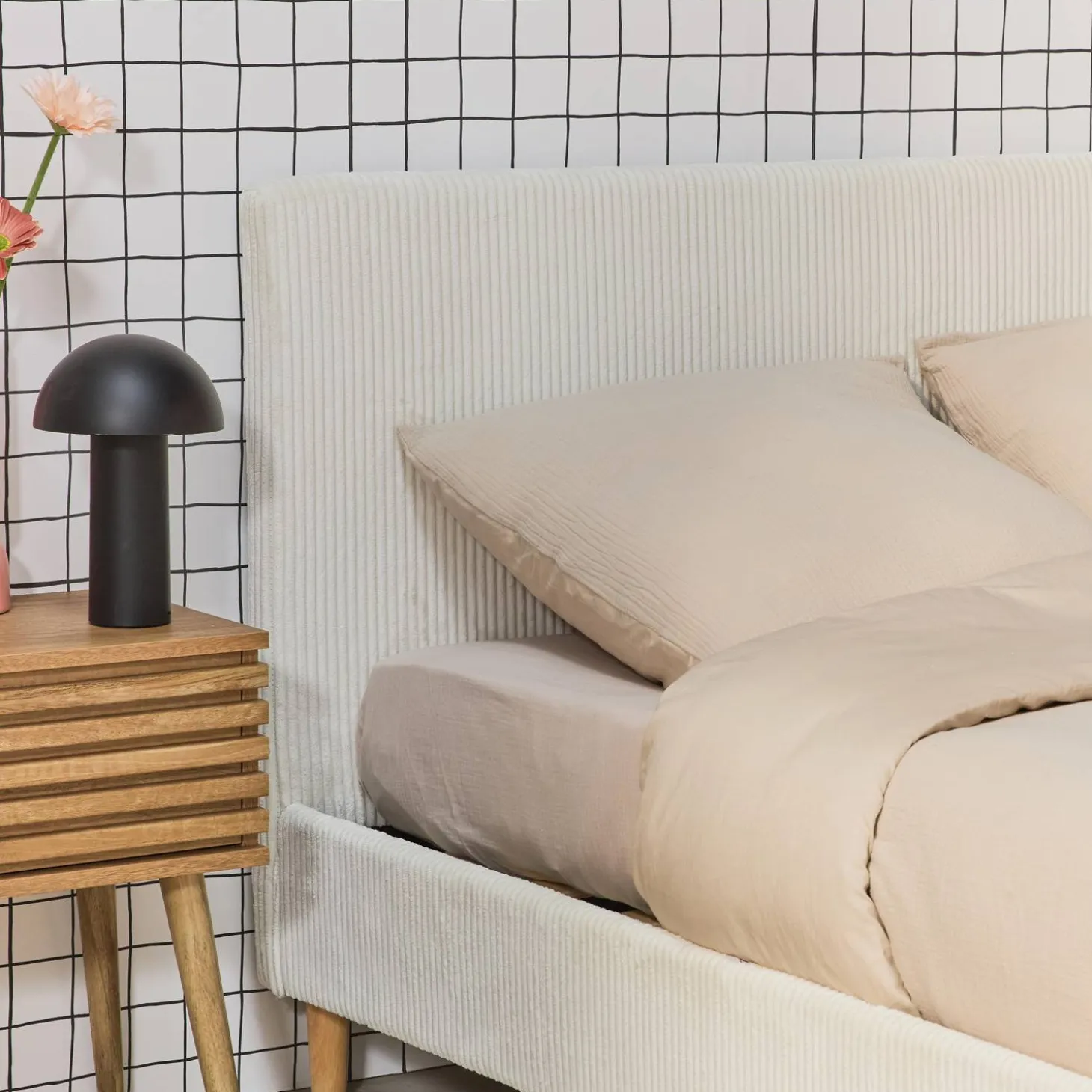 Bed met lattenbodem en hoofdeinde, 140x190cm corduroy
