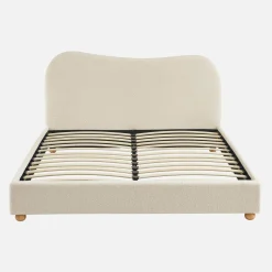 Bed met lattenbodem en hoofdeinde, wit met bouclé afwerking