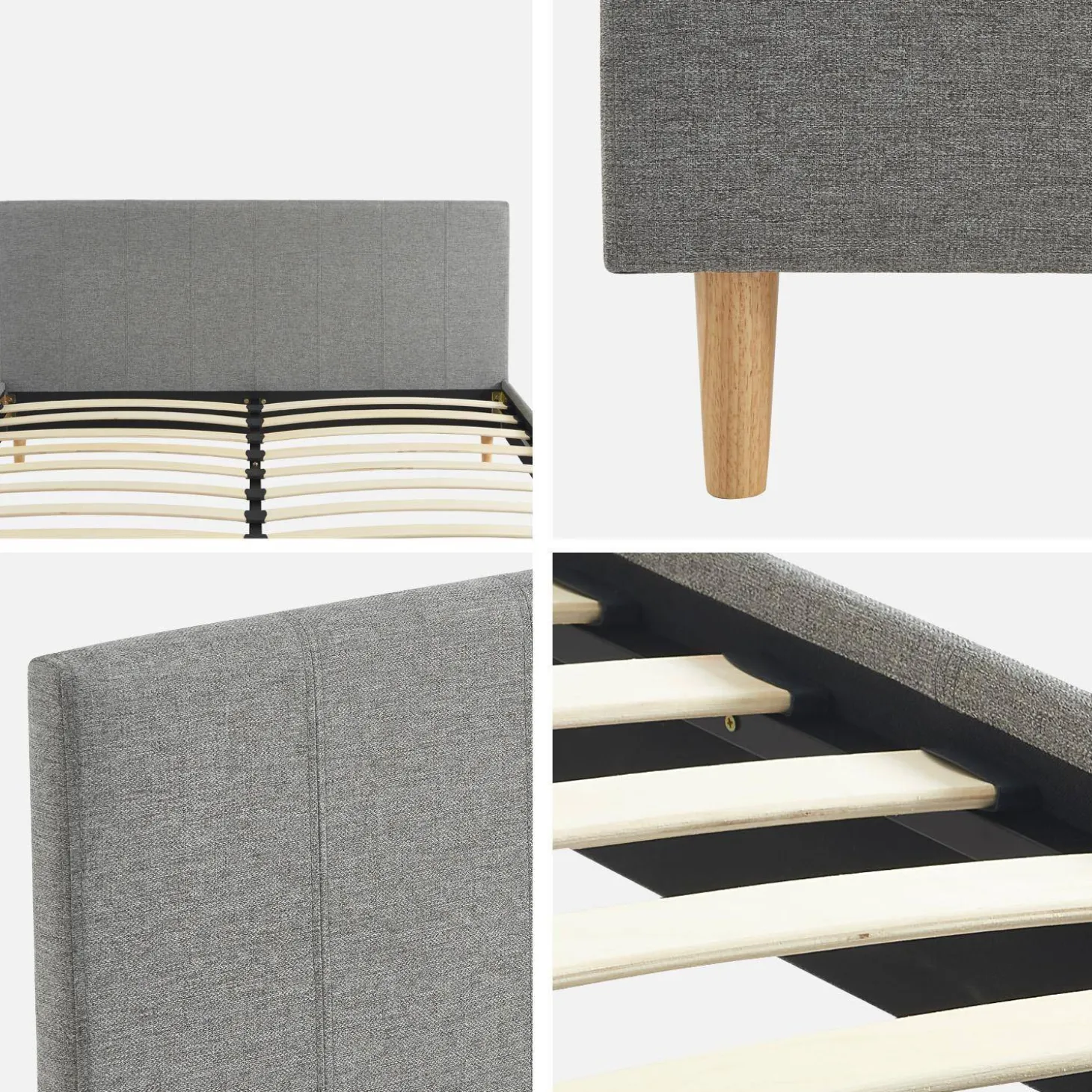 Bed met lattenbodem en hoofdeinde, stoffen afwerking