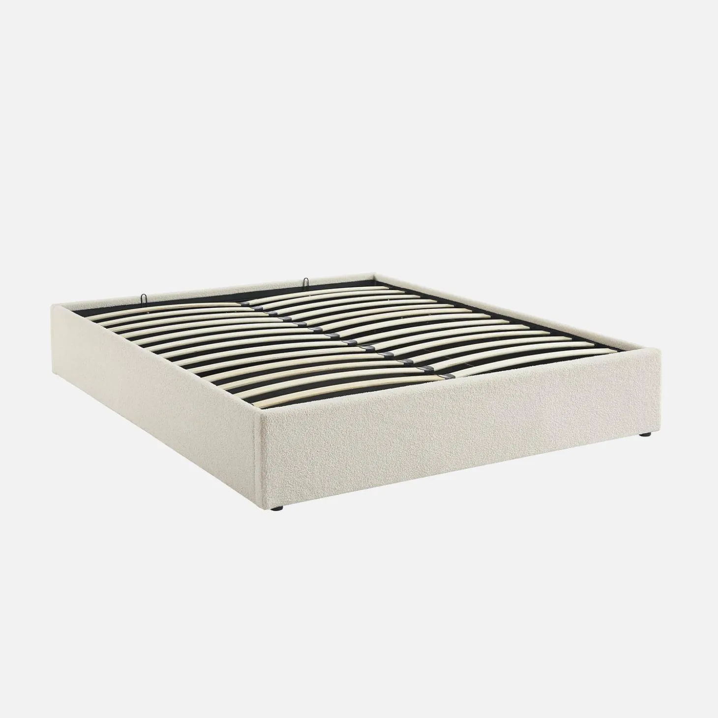 Bed met lattenbodem en hoofdeinde, bouclé afwerking, wit