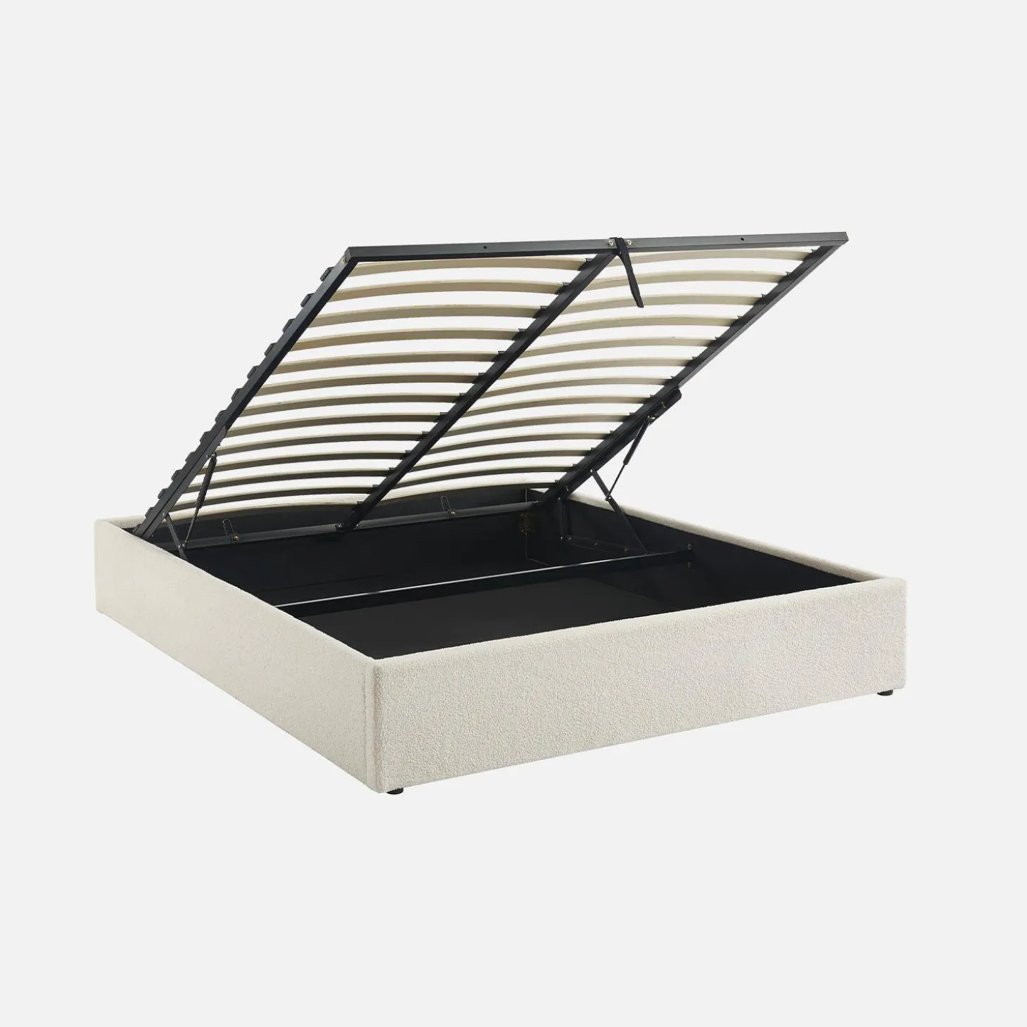 Bed met lattenbodem en hoofdeinde, bouclé afwerking, wit