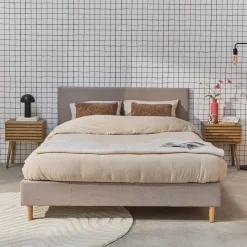 Bed met lattenbodem en hoofdeinde, stoffen afwerking