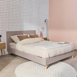 Bed met lattenbodem en hoofdeinde, stoffen afwerking