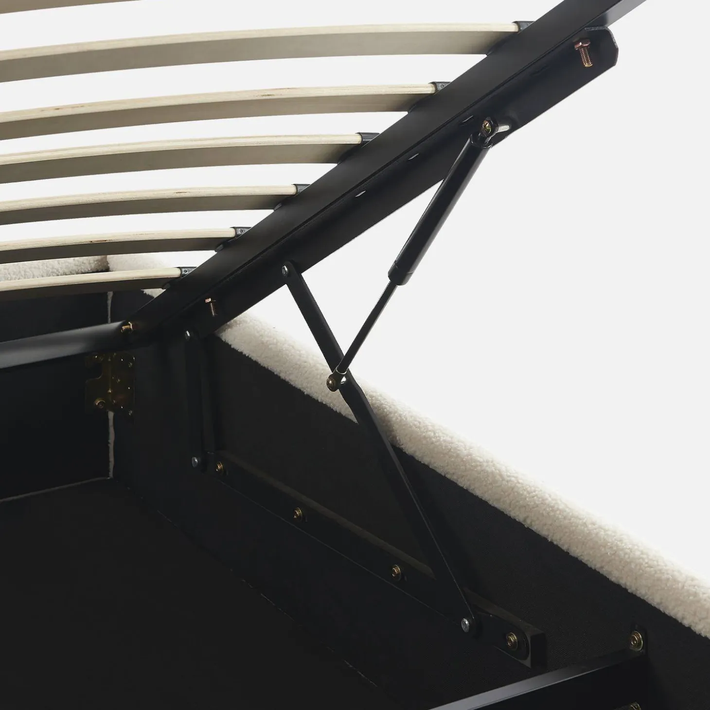 Bed met lattenbodem en hoofdeinde, bouclé afwerking, wit