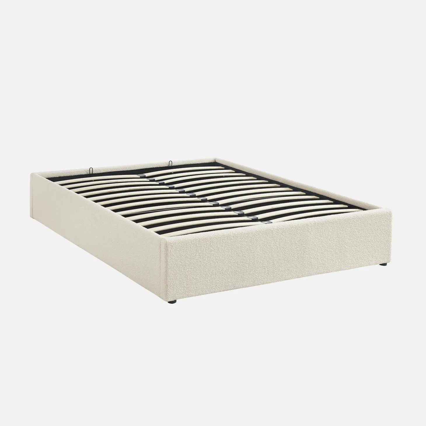 Bed met lattenbodem en hoofdeinde, bouclé afwerking, wit