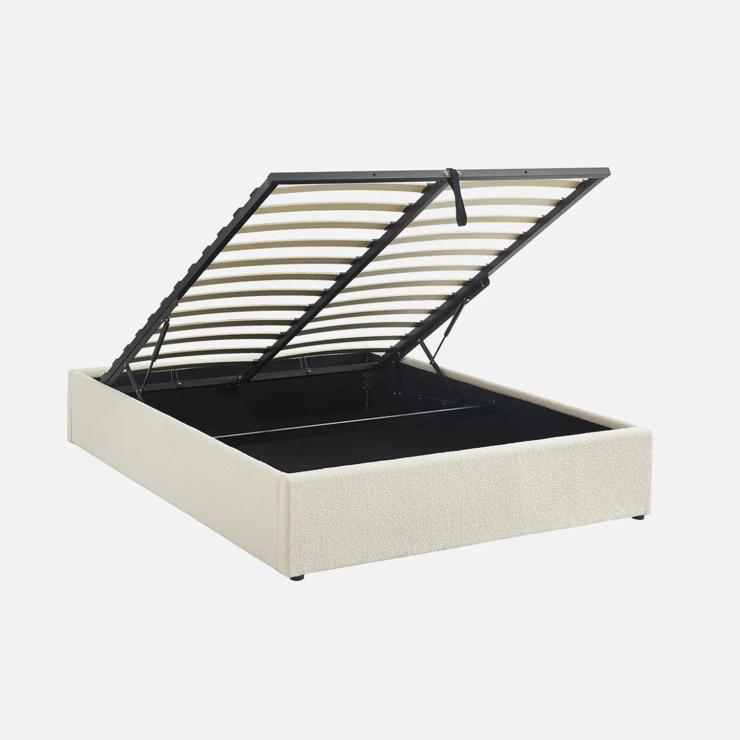 Bed met lattenbodem en hoofdeinde, bouclé afwerking, wit