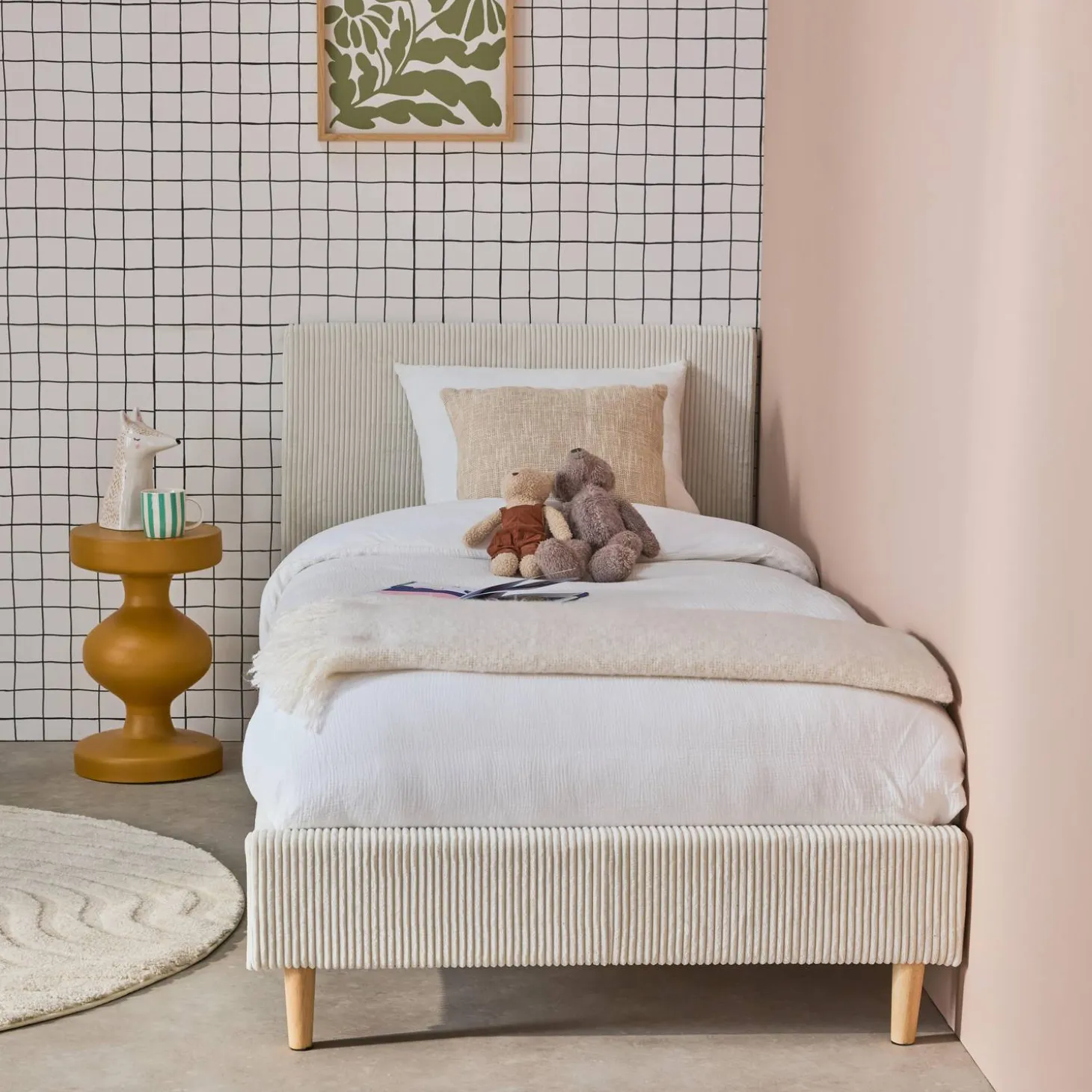 Bed met lattenbodem en hoofdeinde, 90x190cm corduroy