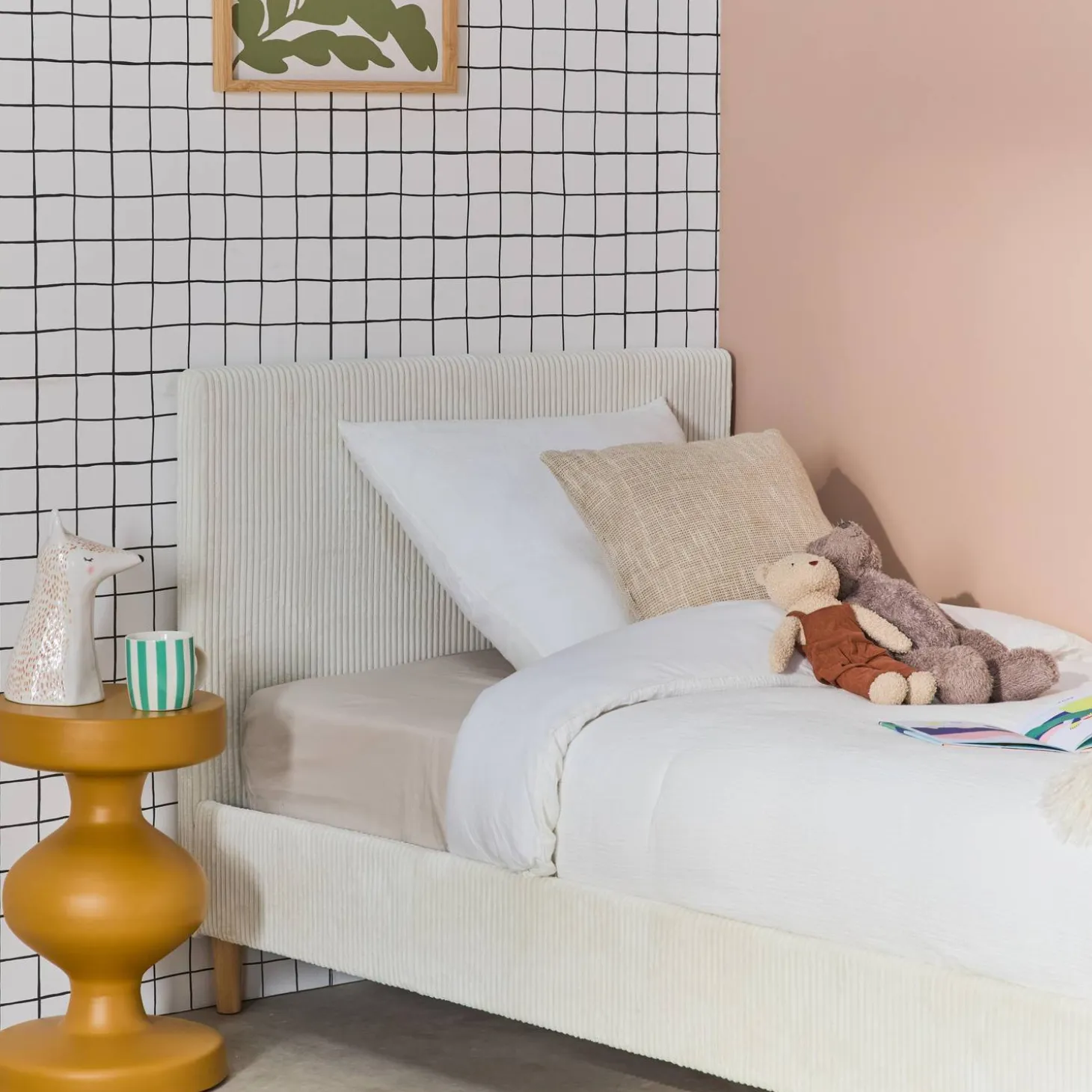 Bed met lattenbodem en hoofdeinde, 90x190cm corduroy