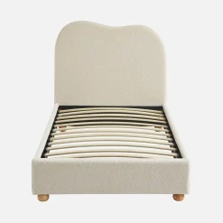 Bed met lattenbodem en hoofdeinde, wit met bouclé afwerking