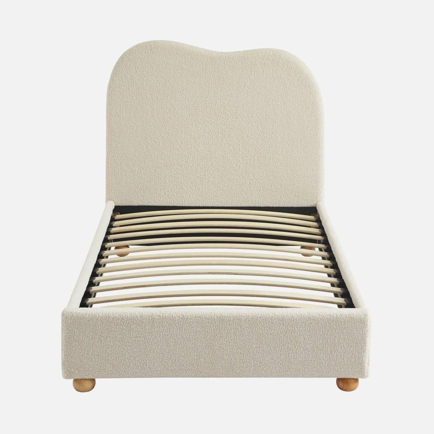 Bed met lattenbodem en hoofdeinde, wit met bouclé afwerking