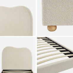 Bed met lattenbodem en hoofdeinde, wit met bouclé afwerking