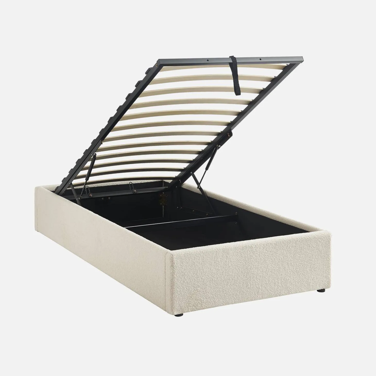 Bed met lattenbodem en hoofdeinde, bouclé afwerking, wit